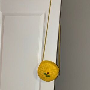 Kids Yellow Round Crossbody Bag with Flower Detail